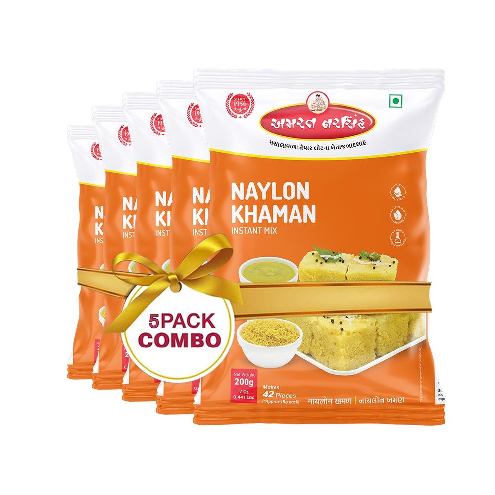 Amrat Narsih Nylon Khaman: Gujarat's Ultra-Soft Delight - 200 Grams (Pack of 5)