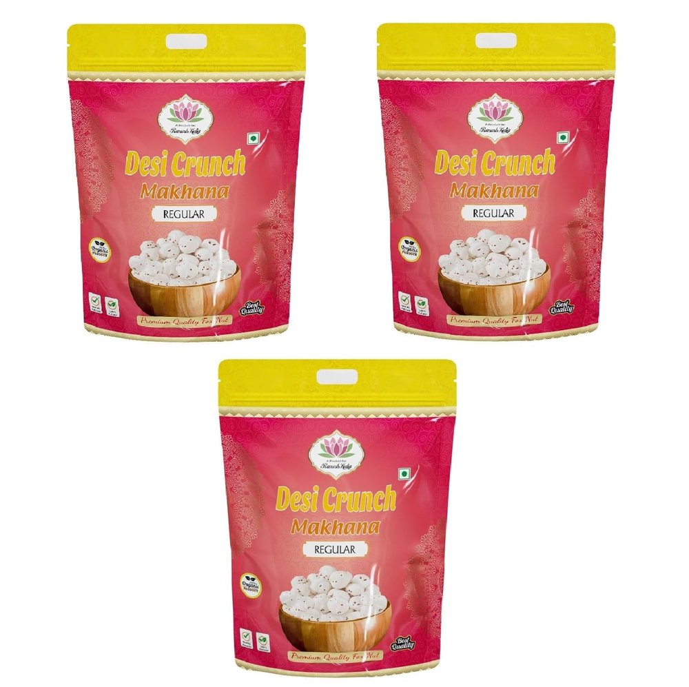 Desi Crunch Makhana Regular Phool Makhana | Premium Lotus Seeds | Foxnuts - 250g x 3