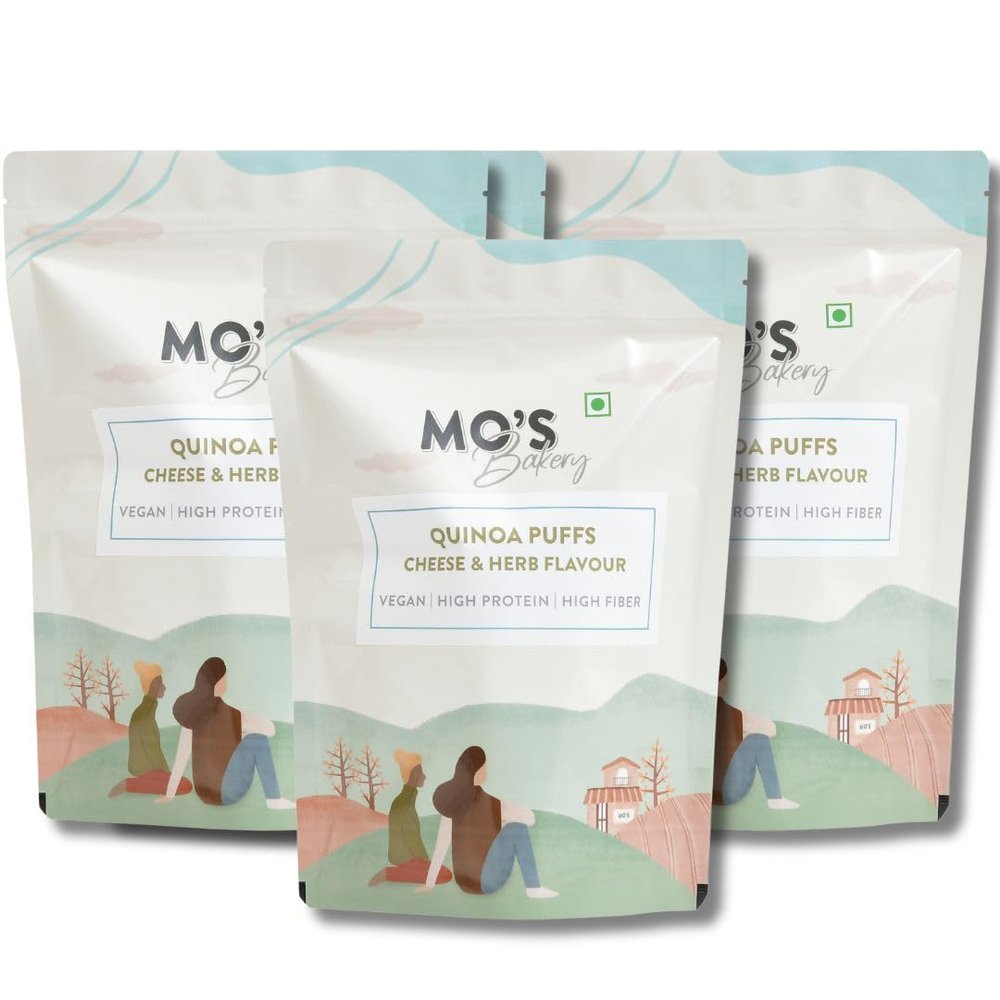 Mo's Cheese & Herb Quinoa Puffs | Millet Base Snack | Rich in Fibre | Healthy Indian Snack | Vegan | Premium Snacks For Children & Elders (Pack of 3-90 x 3)