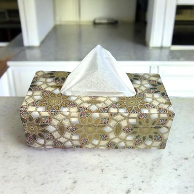 Decor House MDF Wooden Mandaa Flower Printed Tissue Paper Box Decorative and Stylish Rectangular Tissue Holder Stand