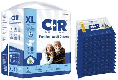 CIR Soft Body Cleansing Wet Bed Bath Wipes for Adults 10 Wipes(Pack of 12) & CIR Unisex Premium Adult Diaper-Tape Style All Night Protection With Aloe Vera Extra Large 10 Units