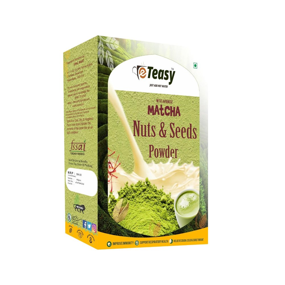 ETEASY Matcha Matcha Nut Seeds PISTA with Honey mix milk drink kashmiri kesar Saffron mix with real bits almond nutritious healthy refreshing powder (Just Add Hot Water NO MILK) 400 gms