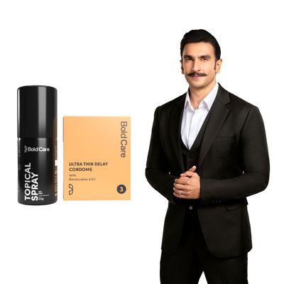 Bold Care EXTEND Non-Transferable Spray for Men - 20g (Pack of 1) + Bold Care Ultra Thin Long Last Condoms - Lubricated, Natural Latex (Pack of 3) - Combo
