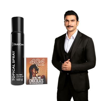 Bold Care EXTEND Non-Transferable Spray for Men - 100g (Pack of 1) + Bold Care 404 Super Ultra Thin Chocolate Flavored Condoms For Men - 60 Microns, With Disposable Pouches (Pack of 3) - Combo