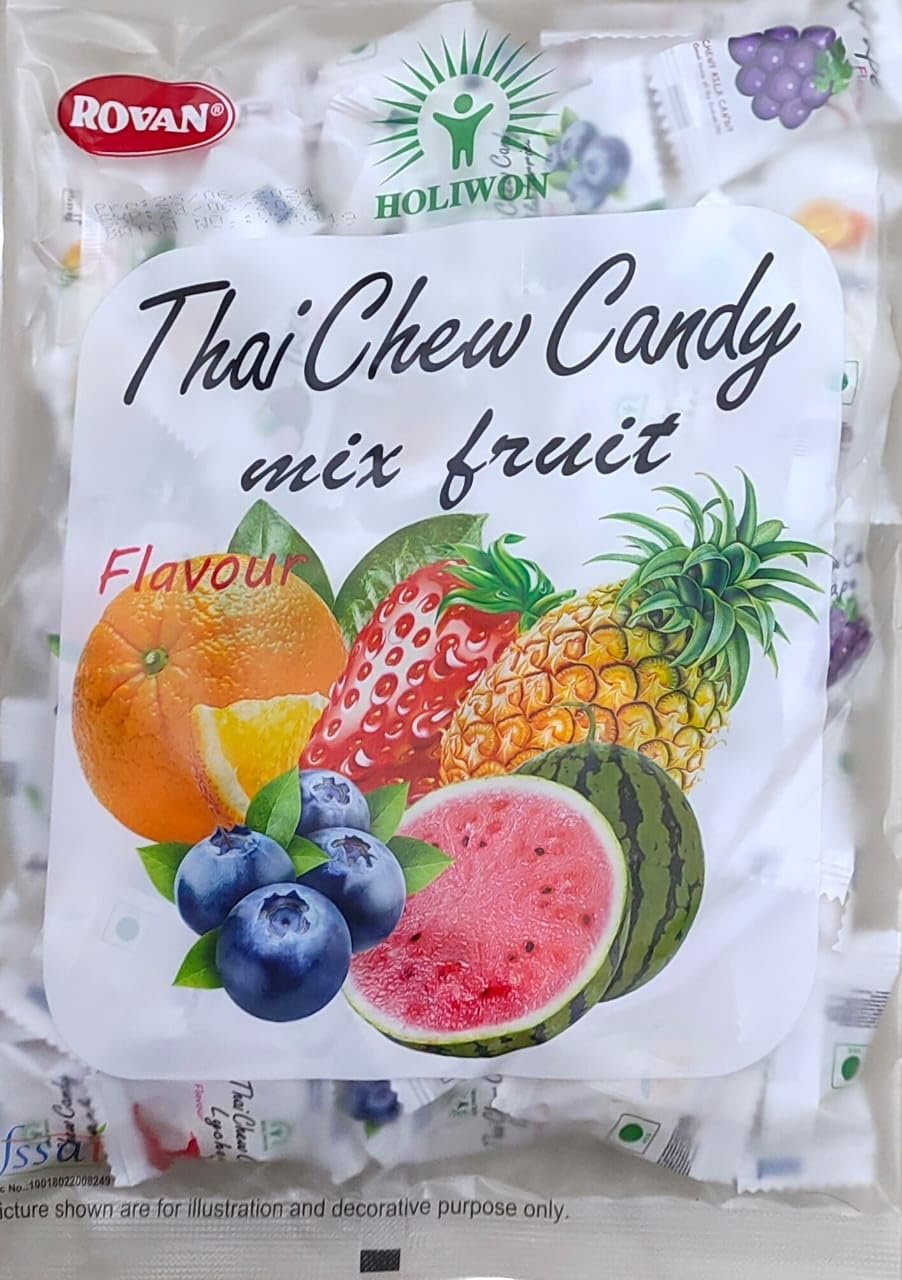 DECADENT FOODS Rovan Holiwon Thai Chew Candy Mix Fruit Flavor Mixed Candy 300gm