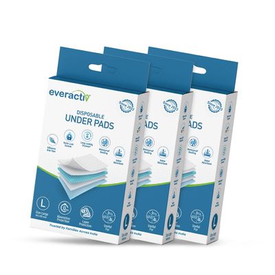 Everactiv Premium Underpads, Large (90X60Cm) | 5-Layer Protection | 12-Hour Absorption | Adhesive Grip Tape, Long-Lasting Dryness for Bladder Issues and Better Sleep (Pack of 3)