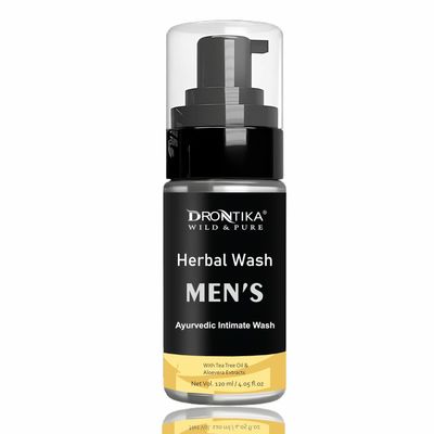 Drontika Wild & Pure Herbal Intimate Wash for Men with Tea Tree Oil & Aloe Vera Extracts | pH Balanced Foaming Hygiene Wash | Prevents Itching, Irritation & Bad Odor | 120 ml