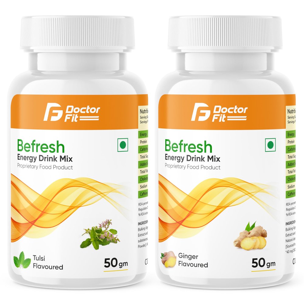 DOCTORFIT Befresh Energy Drink Mix ((50g Pack of 2), Tulsi + Ginger)