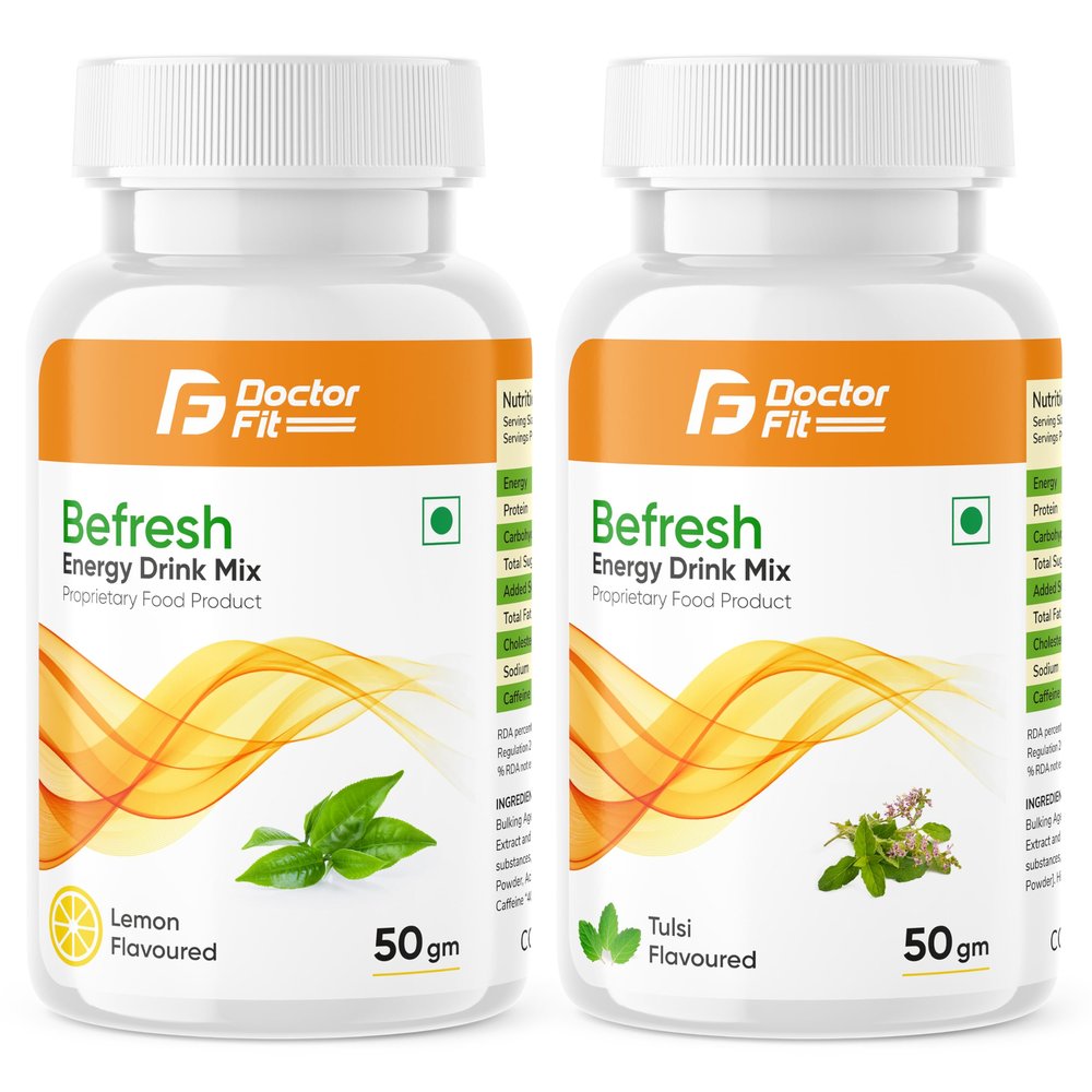 DOCTORFIT Befresh Energy Drink Mix ((50g Pack of 2), Lemon + Tulsi)