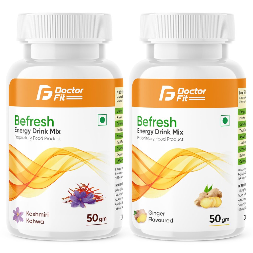 DOCTORFIT Befresh Energy Drink Mix ((50g Pack of 2), Ginger + Kashmiri Kahwa)