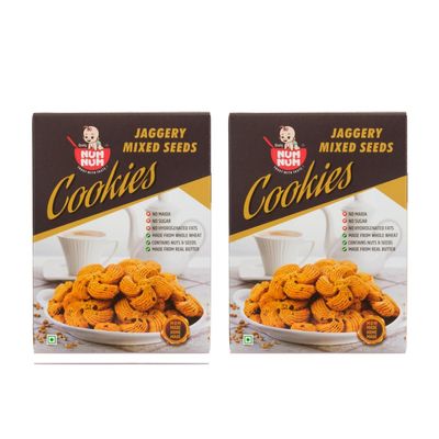 daily NUM NUM - Jaggery Mixed Seeds Cookies |Chia Seeds, Flax Seeds, Pumpkin Seeds, Sunflower Seeds | Sugar Free Cookies/Biscuits | For Baby kids & Adults, 150 Gms*2 | 300 GMs