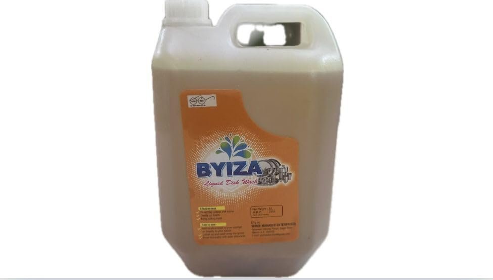 Byiza Liquid Dish Wash Liquid ? High-Efficiency Dish Soap For Grease & Stain Removal | Eco-Friendly & Biodegradable | Fresh Lemon Scent | 5 Liters | Pack Of 2