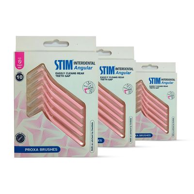 STIM Interdental Angular ISO 0 for Tight Gaps, Dentist Recommended, Easy Cleaning Between Teeth, Made in India (Pink, 30 Brushes, Pack of 3)