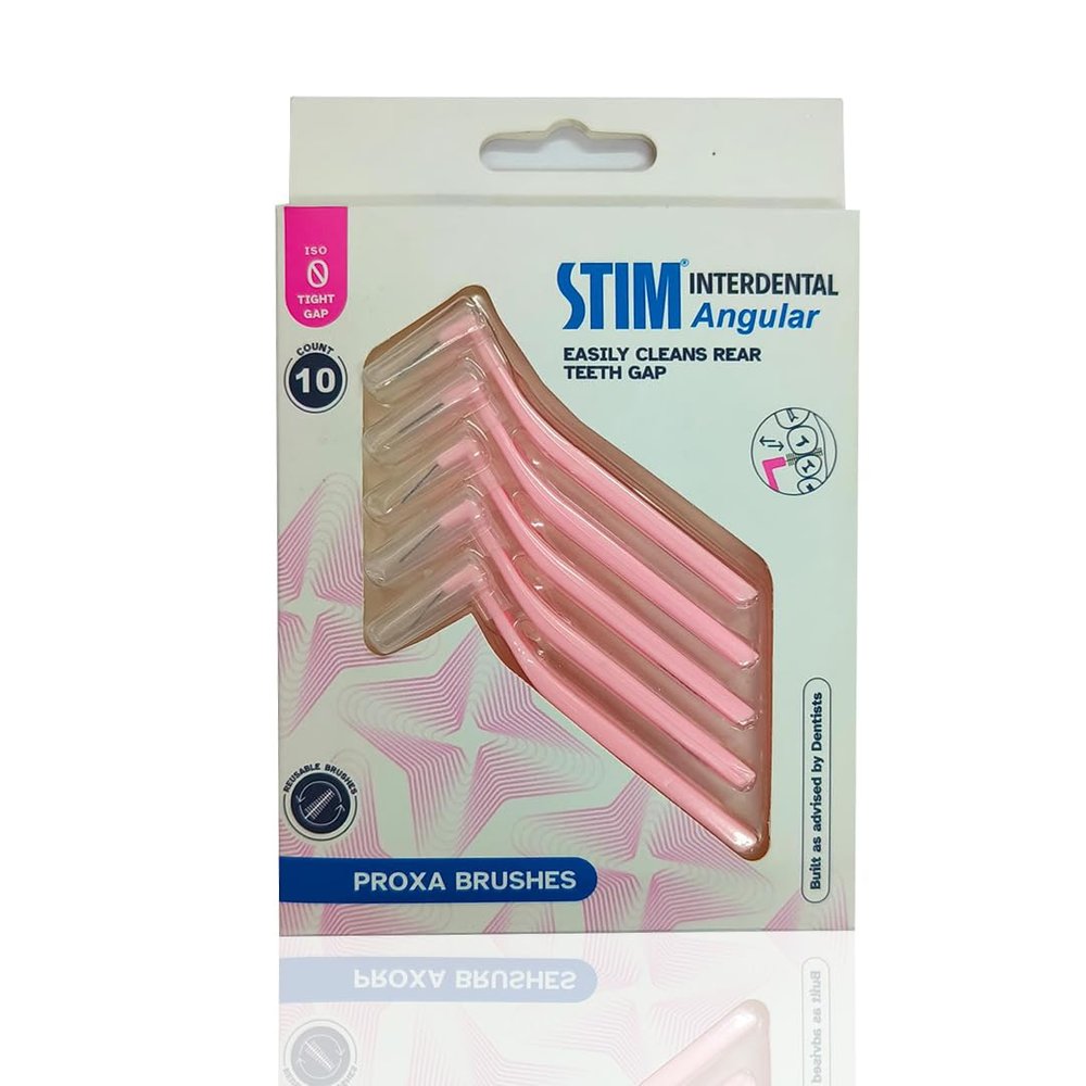 STIM Interdental Angular ISO 0 for Tight Gaps, Dentist Recommended, Easy Cleaning Between Teeth, Made in India (Pink, 10 Brushes, Pack of 1)