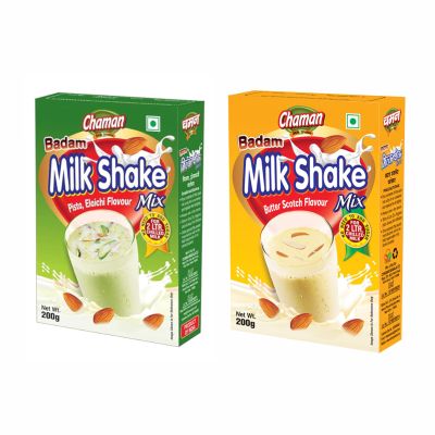 Chaman Masala Combo Pack Of 2 (Butterscotch Milkshake 200g & Pista & Elaichi Flavour Milkshake 200g) | Butterscotch & Pista Elaichi Flavour Milkshake Mix Combo - Rich, Creamy & Flavorful - Ready-to-Drink
