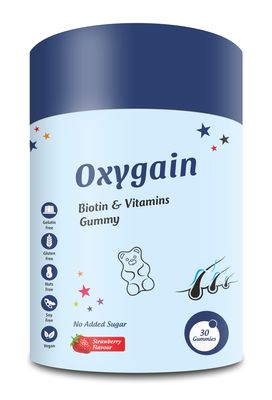 Aesthetic Oxygain Biotin Gummies With Vitamin C | Biotin 40mcg Supplement for Strong Hair, Glowing skin | No Added Sugar | Strawberry Flavour