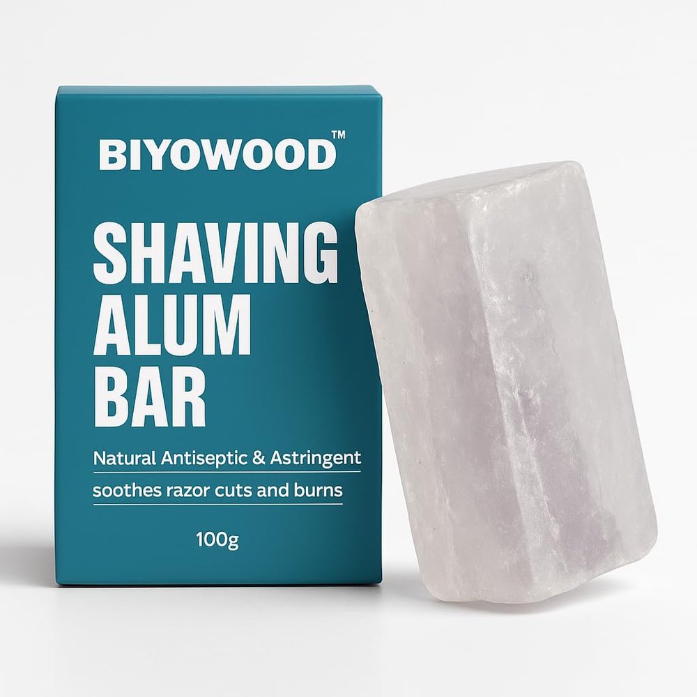 BIYOWOOD Alum Stone (Fitkari) 100g | Natural Phitkari for Skin Tightening, Glowing Skin & Aftershave Care | Pure Alum Bar for Face, Acne, Razor Bumps & Pore Cleansing | Traditional Ayurvedic Remedy