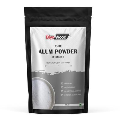 BIYOWOOD Pure Alum Powder (Phitkari) 400g | Natural Skin Tightening, Acne Treatment & Aftershave | Multipurpose Ayurvedic Fitkari Powder for Face, Skin, Personal Care & Water Purification