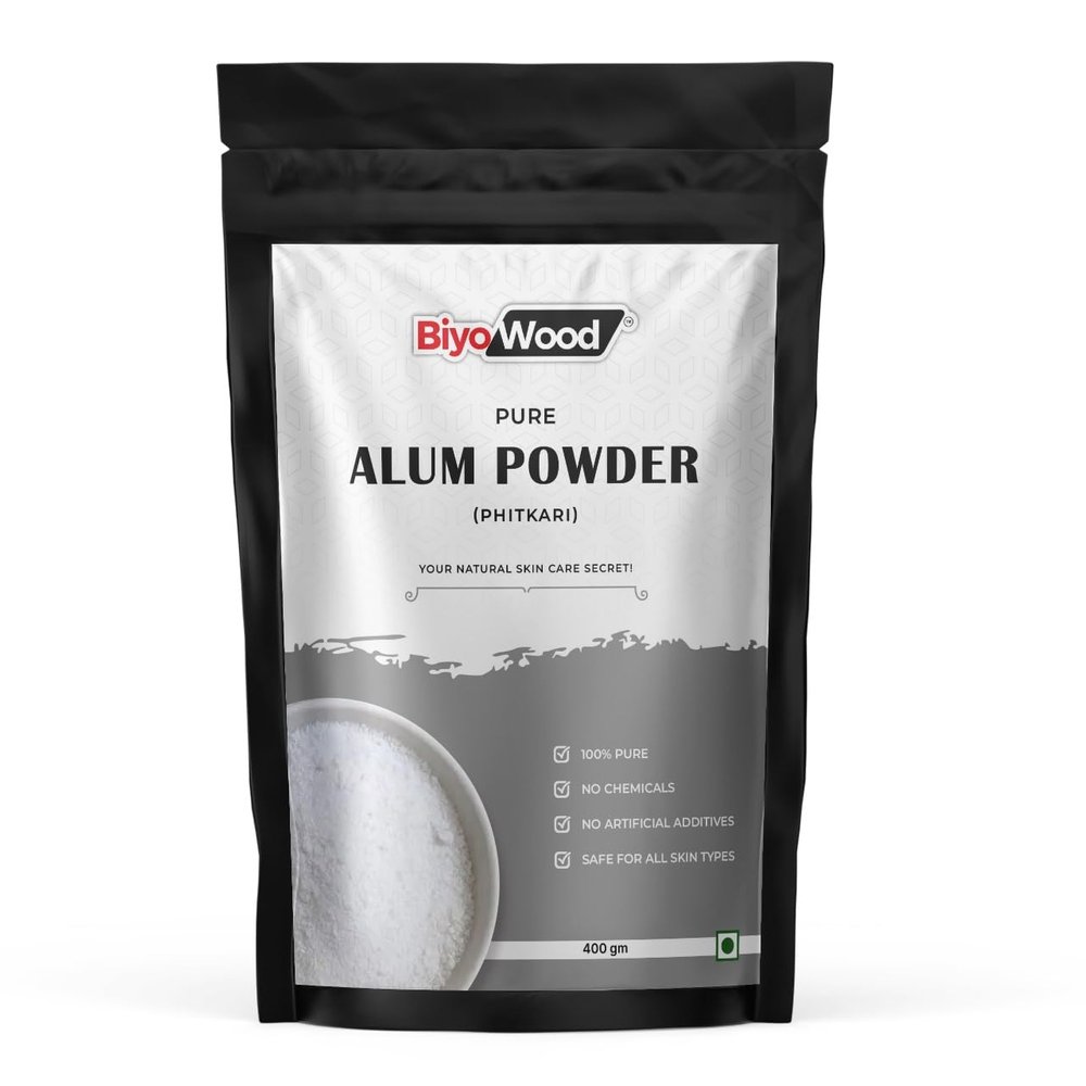 BIYOWOOD Pure Alum Powder (Phitkari) 400g | Natural Skin Tightening, Acne Treatment & Aftershave | Multipurpose Ayurvedic Fitkari Powder for Face, Skin, Personal Care & Water Purification