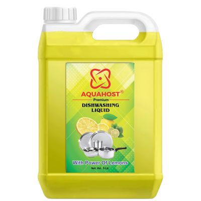 AQUAHOST Dishwash Liquid Gel Lemon Can Jar 5 Litre Fast Cleansing&Antimicrobial Action With Long-Lasting Hygienic&Refreshing, Leaves No Residue, Grease Cleaner For All Utensils