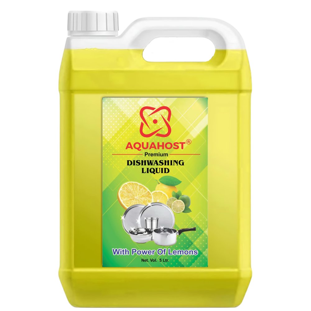 AQUAHOST Dishwash Liquid Gel Lemon Can Jar 5 Litre Fast Cleansing&Antimicrobial Action With Long-Lasting Hygienic&Refreshing, Leaves No Residue, Grease Cleaner For All Utensils