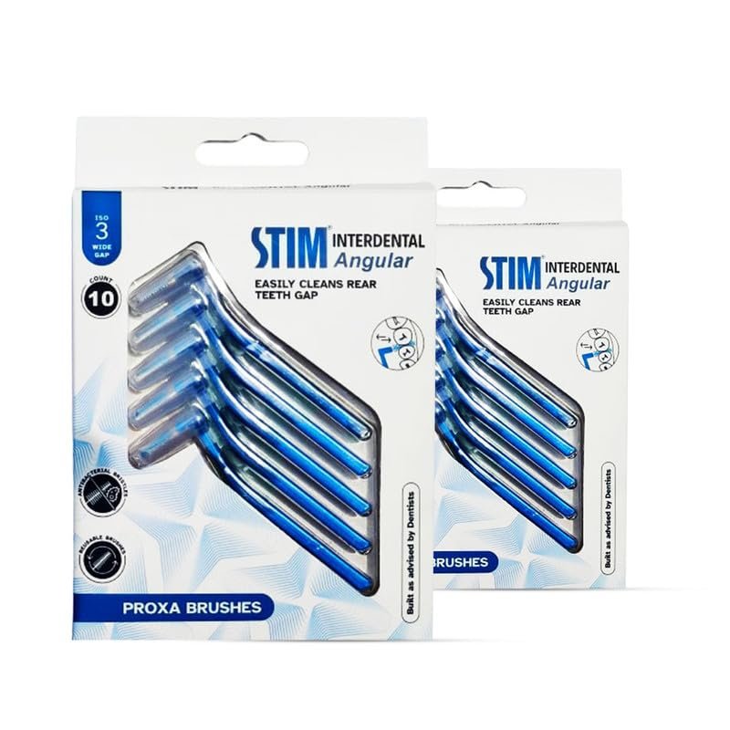 STIM Interdental Angular Brush for Wide Gaps, ISO 3-10's - Smooth Cleaning Between Teeth, Dentist Recommended, Made in India, (Blue, 20 Brushes, Pack of 2)