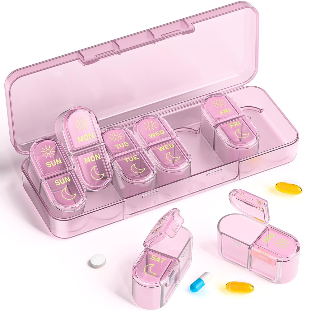 , Am & Pm Pill Organizer 7 Days, Weekly Pill Organinzer 2 Times a Day, Pill Box 7 Day, Medicine Pill Organizer for Travel, Vitamins, Fish Oils, Supplements