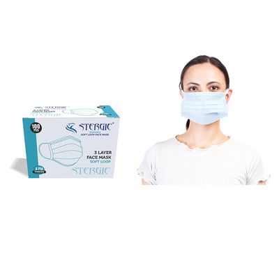 STERGIC Softloop 3 Ply Disposable Face Mask with 3 layer of Soft & Breathable Non-Woven Fabric High Filtration Breathable Hypoallergenic Soft Ear loops Unisex (100 pcs.)