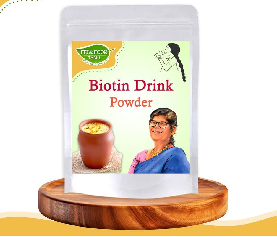 FIT & FOOD TAMIL Biotin Powder|For Glowing Skin & Healthier Hair|Hair Vitamin Supplement|Strong and Shinier Hair & Nails|Biotin for Increased Hair Density|Plant Based Collagen Powder| 250g