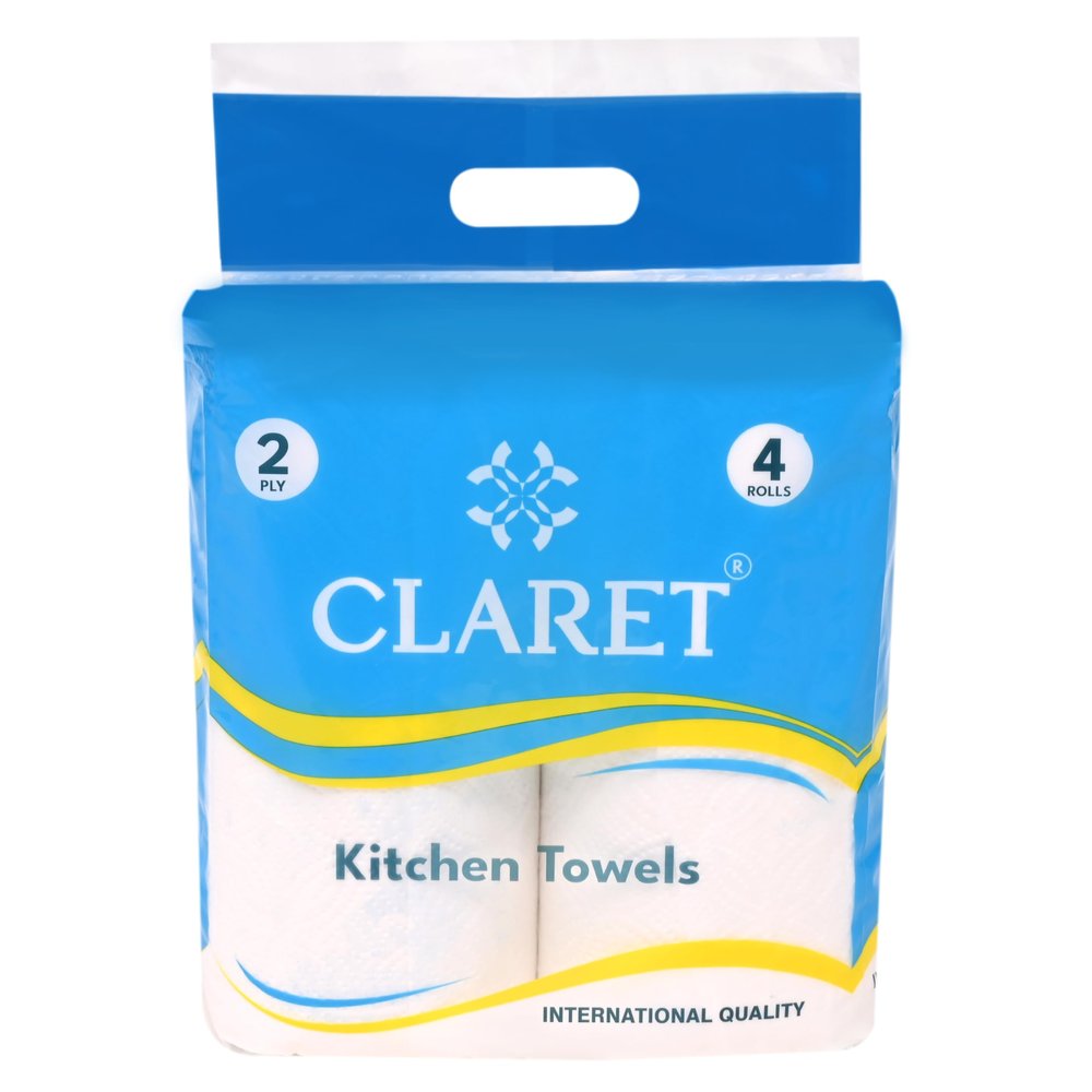 Claret Kitchen Towel Tissue Paper Roll Napkin | Soft & Highly Absorbent | 2 Ply | 60 Pulls Each Roll | Pack of 4 Roll | 60X4 Total 240 Pulls | Ideal For Cleaning Kitchen Accesssories Microwave & OTG