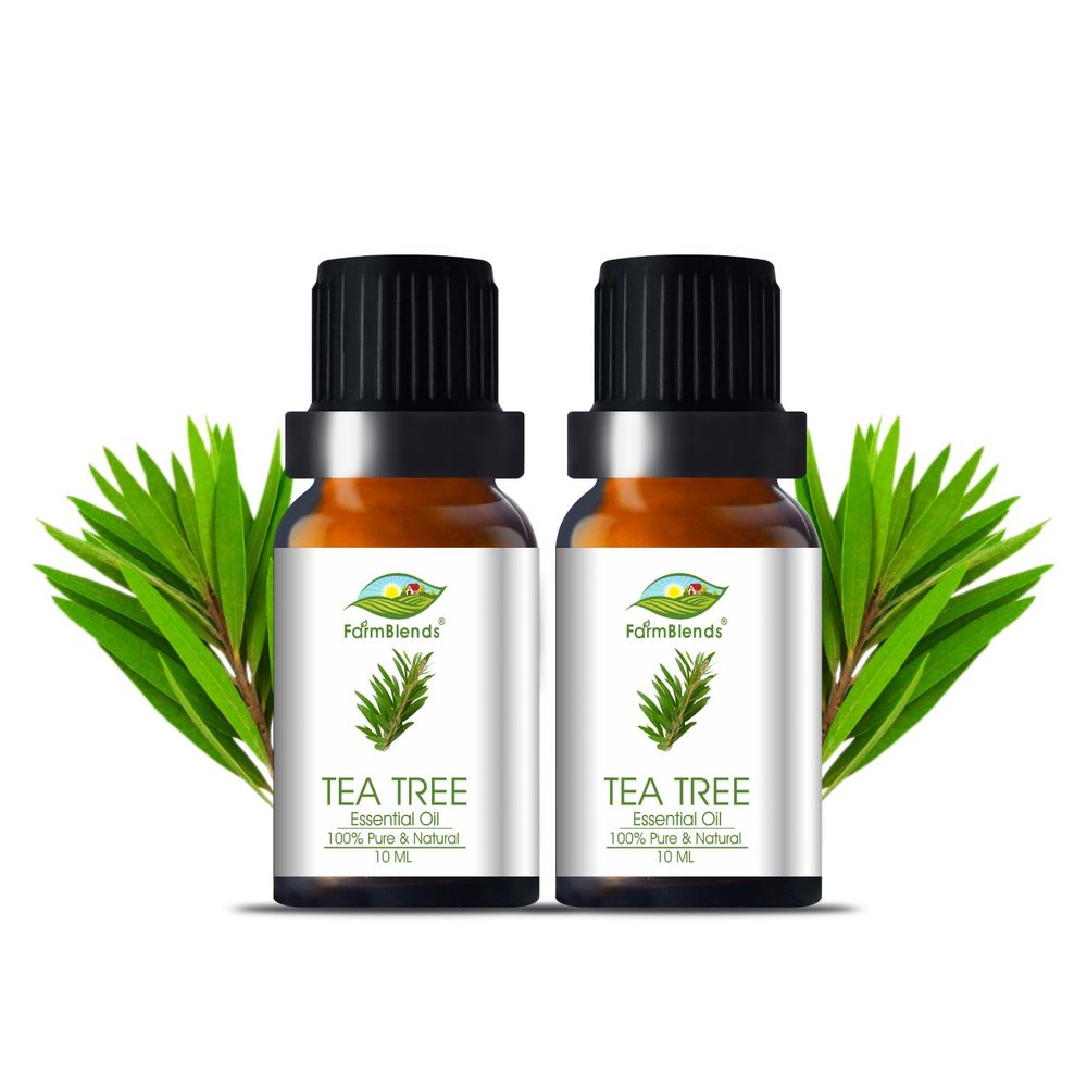 Farm Blends Tea Tree Essential Oil 100% Undiluted Pure | Anti Dandruff, Anti Acne, Beard Care, Anti-Blemish, Boosts Energy, Diffuser| Farm To Home | Natural Australian | Melaleuca alternifolia|10ML + 10ML (Pack of 2)
