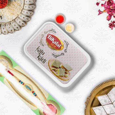 Bikalal Kaju Katli,With 1 Rakhi Combo | Kaju Katli 500Gm With 1 Rakhi | Traditional Indian Sweets and Rakhi Combo for Festive Celebrations and Brother-Sister Bonding-