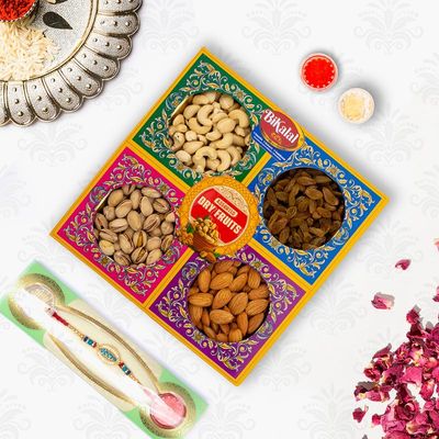 Bikalal's Exquisite Rakhi Gift Hamper | 500Gm 1Rakhi| Celebrate Rakhi with Nutty Delights and Dried Fruit with Bikalal's Premium Dry Fruits and Rakhi Combo-