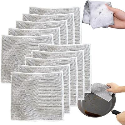 B2SQUARE 5 PCS Multipurpose Wire Dishwashing Rags for Wet and Dry Stainless Steel Scrubber Non-Scratch Wire Dishcloth for Washing Dishes Sinks Counters Easy Rinsing Machine