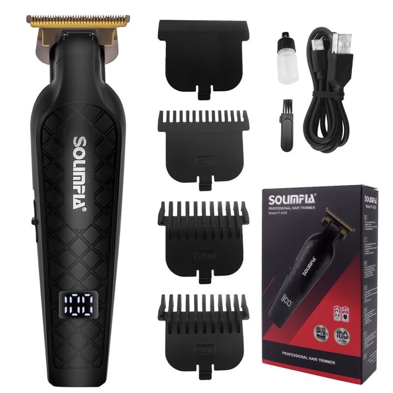 SOLIMPIA HT-6026 Digital Display 0mm Professional Cordless Hair Clippers Rechargeable Wireless Hair Grooming Set Beard Trimming Beard Styling Rechargeable Li-ion Battery 1000mAh 240 min Runtime,Men