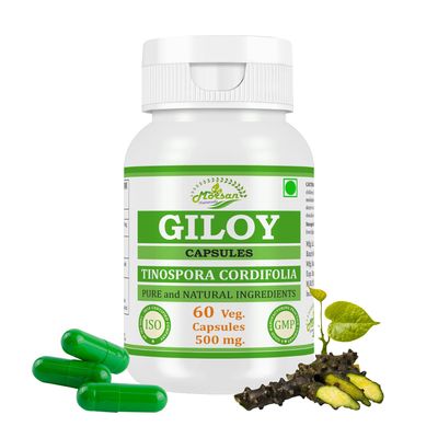 Morsan Nutraveda Giloy (Tinospora Cordifolia, Guduchi) Extract Capsule | 60 x 500 mg Veg Capsules | Strengthens Natural Defenses, Supports Detox, Enhances Vitality | Herbal High-Potency Supplement