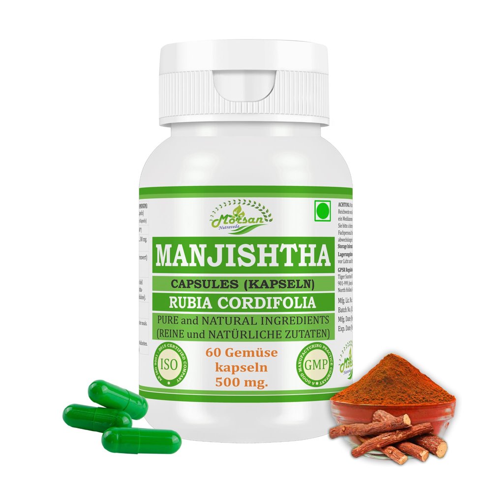 Morsan Nutraveda Manjishtha (Rubia Cordifolia, Majeeth, Manjith) Extract Capsule | 60 x 500 mg Veg Capsules | Supports Skin Clarity, Aids Natural Detox, Promotes Blood Cleansing (Pack of 2)