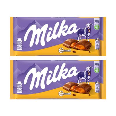 Milka Caramel Chocolate Bar 100% Alpine Milk Pack of 2x100g (Imported Switzerland)