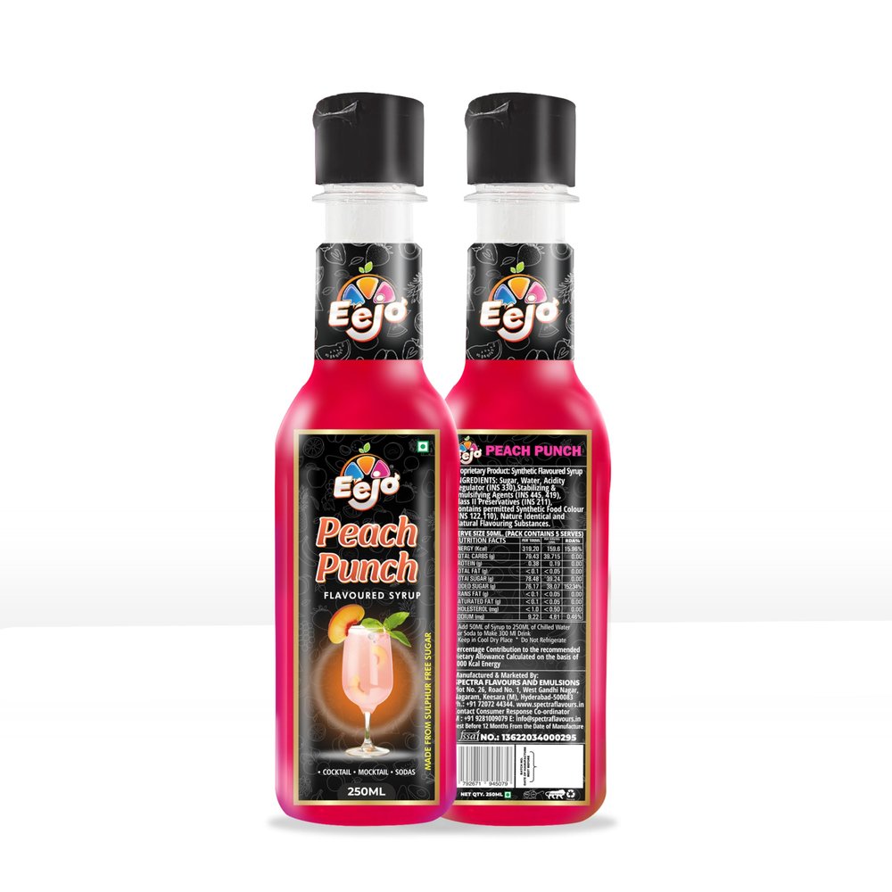 Eejo Peach Punch Flavoured Syrup | Luscious Peach Flavor For Refreshing Beverages | Ideal For Cocktails & Desserts | Perfect For House Parties 250ml Bottle_Pack 4