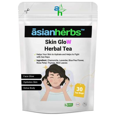 Asian Herbs Skin Glow Tea - Enhance Skin Radiance, Moisturize, and Promote Clarity | Infused with Chamomile, Lavender, Blue Pea, Rose & Thyme (30 Tea Bags)