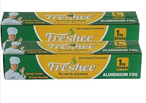 Freshee Aluminium Foil Roll 1 Kg Gross 18 Micron (Pack of 2), for Cooking, Baking, ISO 9000 Certified