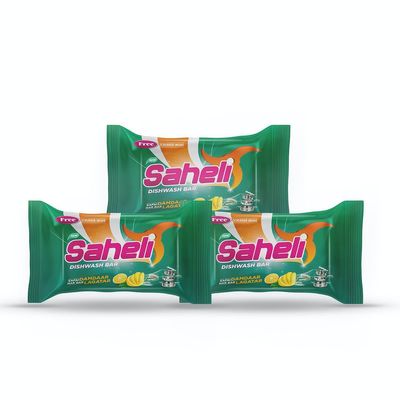 Saheli Dishwash Bar | Remove Tough Grime, Kills Bacteria & Sanitizes The Utensils | 2.4kg (200g x 4Pcs) Pack of 3