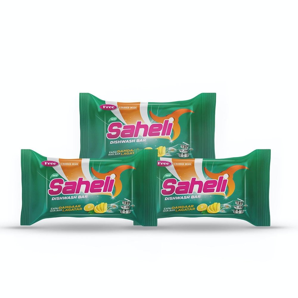 Saheli Dishwash Bar | Remove Tough Grime, Kills Bacteria & Sanitizes The Utensils | 2.4kg (200g x 4Pcs) Pack of 3