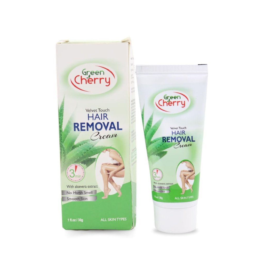 Green Cherry Velvet Touch Hair Remover Cream with Aloe vera Extract Smooth, Silky Skin with a Delicate Touch