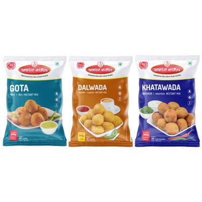 Amrat Narsih Gota (500gm), Dalwada (200gm) & Khatawada (400gm) Instant Mix Combo Pack | Monsoon Delight of Gujrat | Hot & Spicy Breakfast
