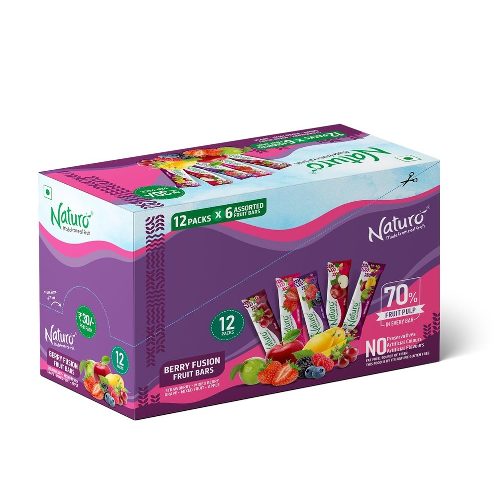 Naturo Berry Fusion Assorted Fruit Bars, Pouch Dispenser (12 Packs*6 Mango Fruit Bars) | Travel Pack