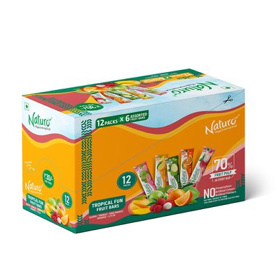 Naturo Tropical Fun Assorted Fruit Bars, Pouch Dispenser (12 Packs*6 Mango Fruit Bars) | Travel Pack