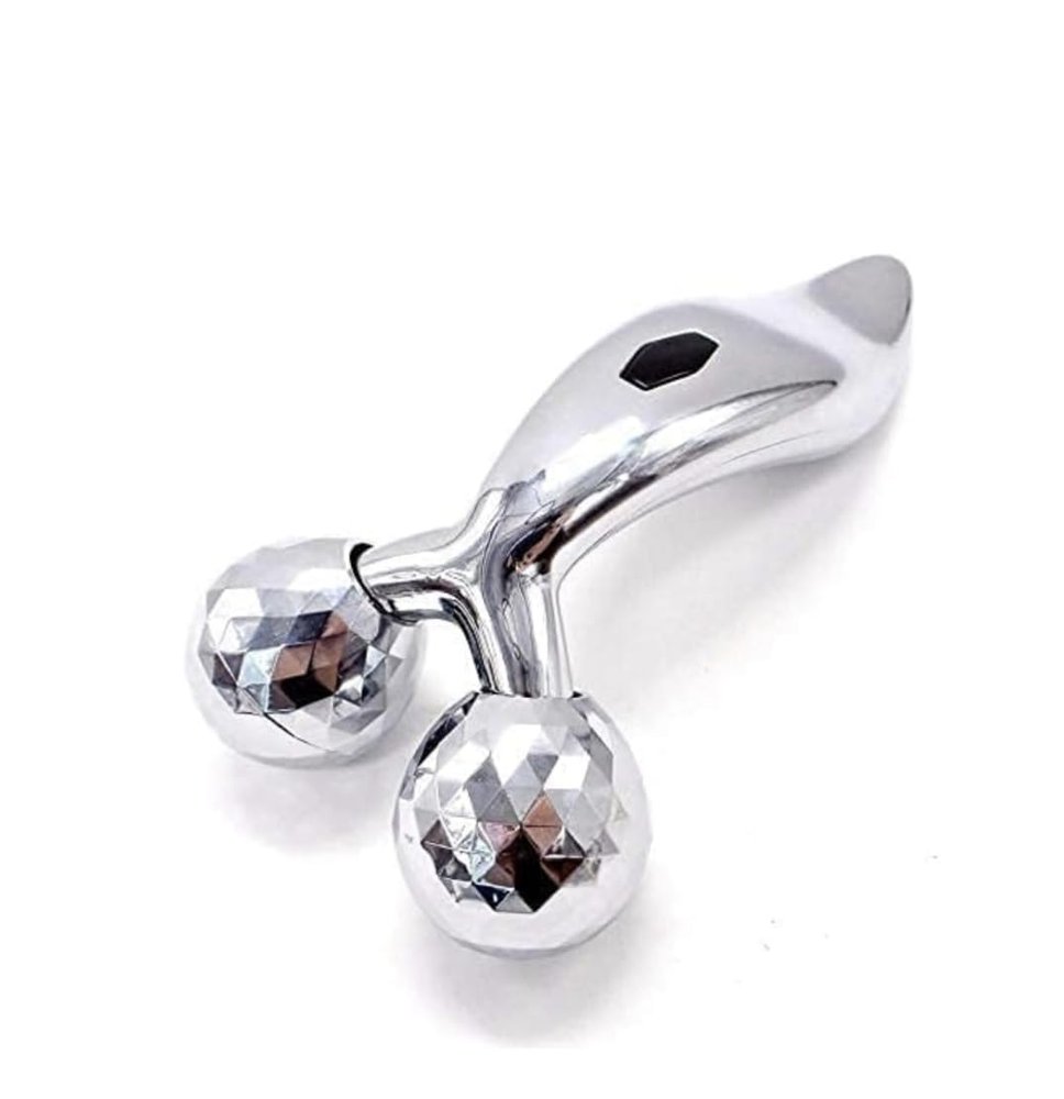 3D Massager Manual Roller 360 Rotate for Skin Lifting Wrinkle Remover Facial Massage (Silver)