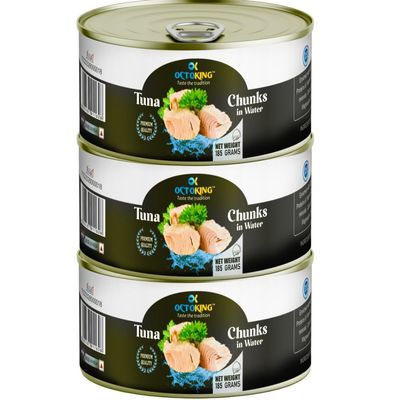 Octoking Canned Tuna Chunks in Spring Water, 185g, Pack of 3