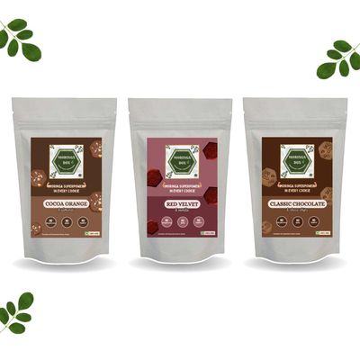 Moringa Box Healthy Starter Pack Cocoa, Enriched with Moringa Leaves, 100% Natural, Whole Wheat, Buckwheat, No Maida, Homemade & Handcrafted Premium Cookies, Veg, Gifting Pack, Pack of 3, 130g Pack
